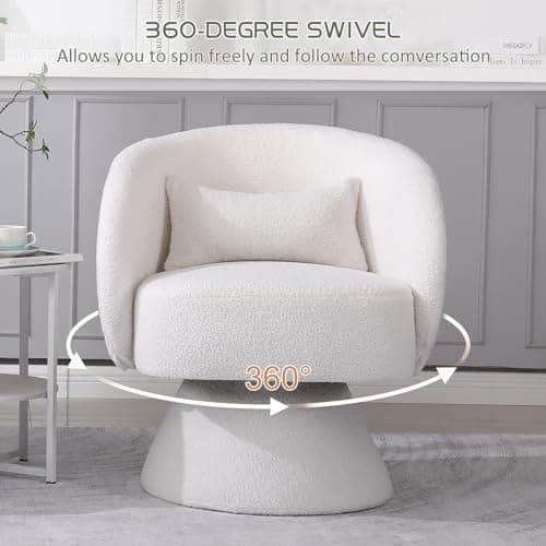 KIVENJAJA Teddy White Swivel Armchair with Pillow for Living Room
