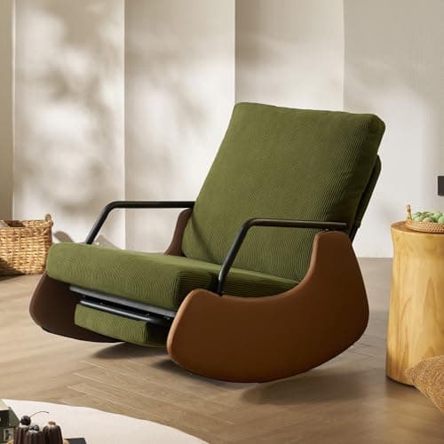 Green/Brown Corduroy Glider Rocking Chair with Adjustable Backrest & Footrest