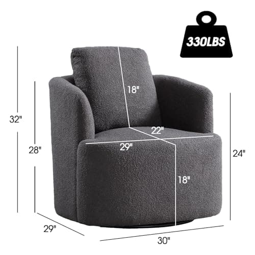 CANMOV Dark Grey Teddy Boucle Swivel Chair, 360 Degree Living Room & Bedroom Accent