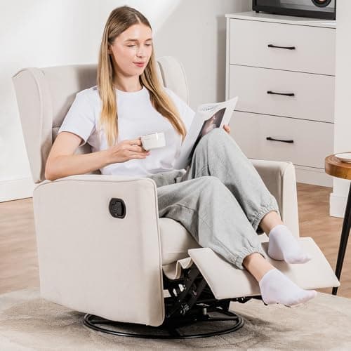 COMHOMA Cream White Swivel Reclining Rocker Chair for Living Room