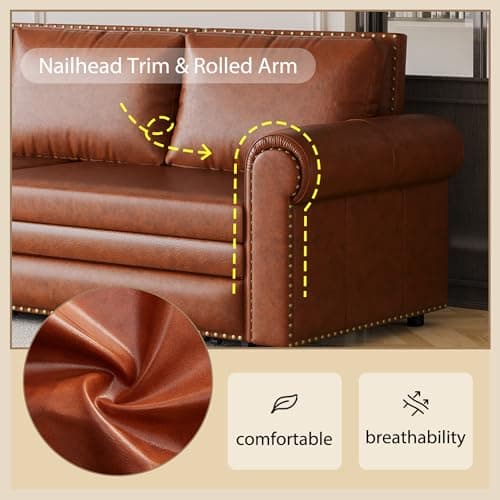 Light Brown 93.7" 3-in-1 Recliner Sleeper Sofa Bed, Faux Leather Office Living Room