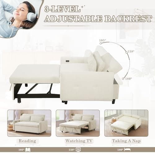 Convertible Sleeper Sofa Bed with USB&Type-C Port