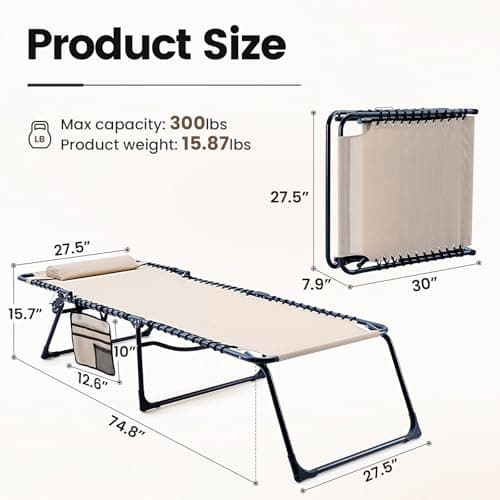 EZCHEER Beige Extra Wide Portable Sunbathing Lounge Chair with Storage Bag