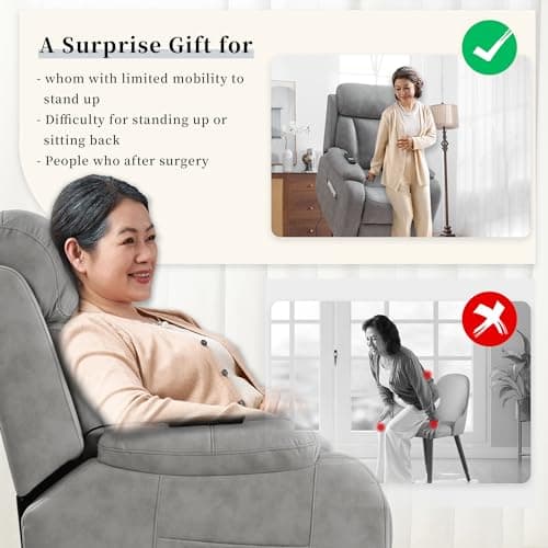 Modern Elderly Power Lift Chair Recliners Leathaire Electric Lift Recliner Chair with Side Pocket for Living Room and Bedroom (Light Gray)