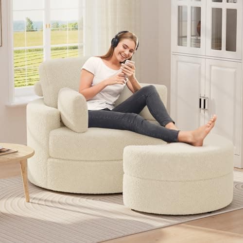 Single Swivel Chair with Ottoman for Living Room