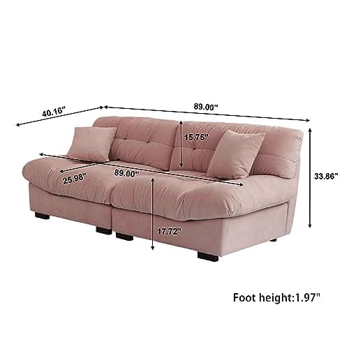 Pink Oversized JACH Sectional Couch with Thick Cushion and Two Pillows