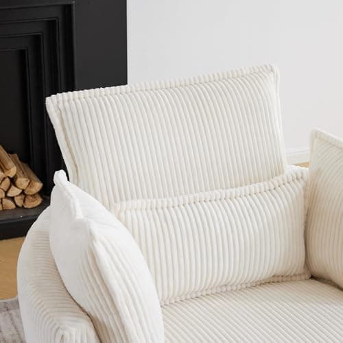 Karl Home Beige Corduroy 360 Degree Swivel Lounge Chair with 3 Pillows