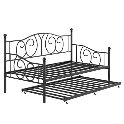 VECELO White Classic Headboard Twin Metal Daybed Frame