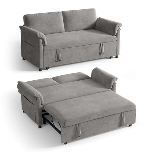 3-in-1 Chenille Convertible Sofa Bed with Pull-Out Bed & Adjustable Backrest, Grey