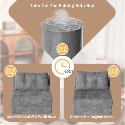Homall Gray Chenille Folding Sofa Bed with Headrest