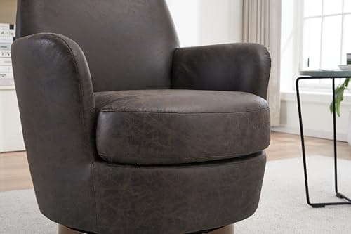 Brown PU Leather Swivel Barrel Chair for Comfort and Support