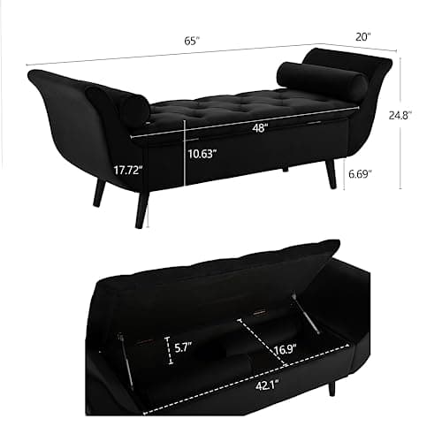 Velvet Storage Bench with Arms and Pillows