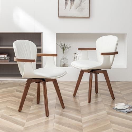 LUNLING Mid Century Modern White Faux Leather Swivel Dining Chair Set