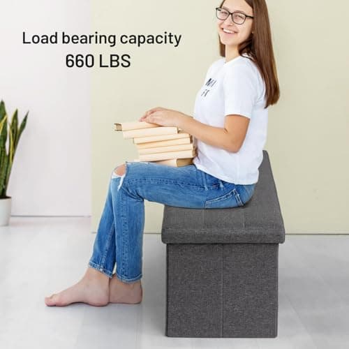 Grey Foldable Ottoman Bench with Storage, Upholstered Footrest, 43"avern, Holds 660 lb