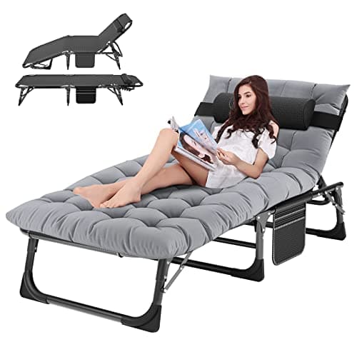 ABORON Heavy Duty Outdoor 5-Position Folding Lounge Chair with Pad