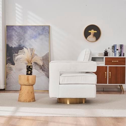 White Teddy Fabric 360 Swivel Barrel Chair, Living Room/Nursery/Office