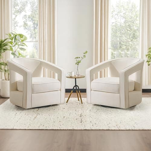 Furniliving Balcany White Chenille Swivel Accent Chair