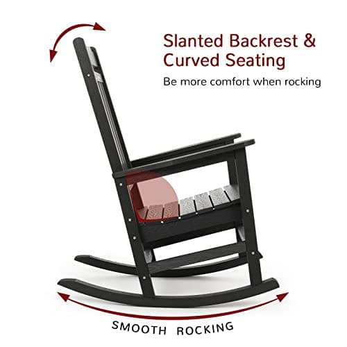 Stoog All-Weather Patio Rocking Chair, Black, 400 lbs Capacity