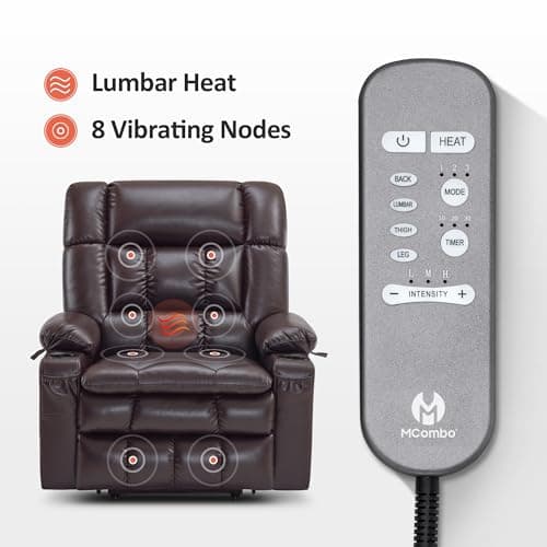 MCombo Large Dual Motor Power Recliner Sofa with Massage & Heat (Dark Brown, Large-Wide)