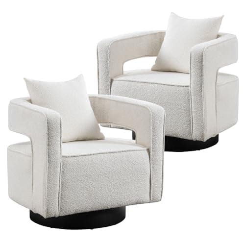 Black 360 Degree Swivel Teddy Accent Chair with Pillow