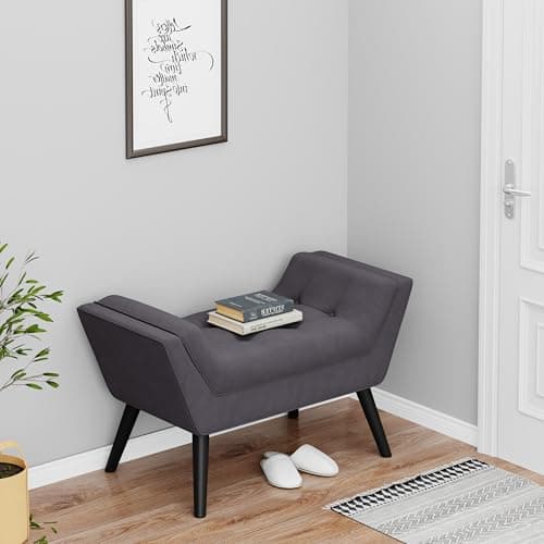 Alunaune Dark Gray Velvet Tufted Ottoman Bed Bench with Storage