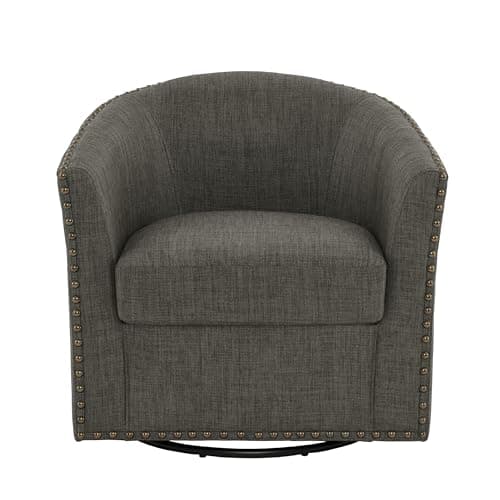 Flax Brown UIXE 360° Swivel Barrel Chair Set (2)fabric Living Room, Bedroom