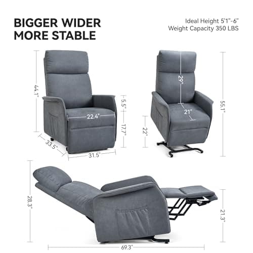 Dual Motor Power Lift Recliner Chair for Elderly with Massage and Heat
| Electric Recliner Chairs for Adults with Large Seat and Tall Backrest
| Infinite Position Electric Recliner Chairs for Adults with Fabric and Dark Grey
