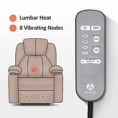 Large Power Recliner Sofa with Massage & Heat, 3 Positions, USB Ports, Extended Footrest, Coffee Fabric 7516