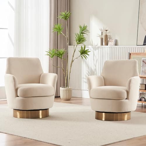 Set of 2 Modern Teddy Upholstered Swivel Chairs for Living Room, White