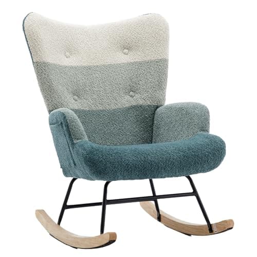 Macaroon Upholstered Teddy Fabric Rocking Chair with High Backrest for Nursery & Living Room