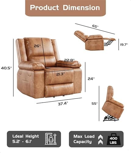 Elderly Electric Recliner with Heat, Massage, and PU Leather