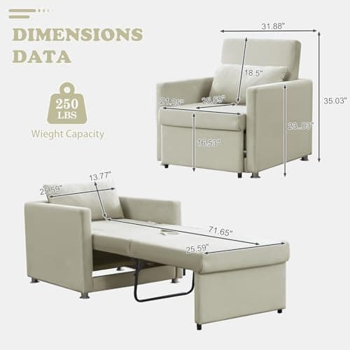 Convertible Velvet Sleeper Sofa Chair Bed