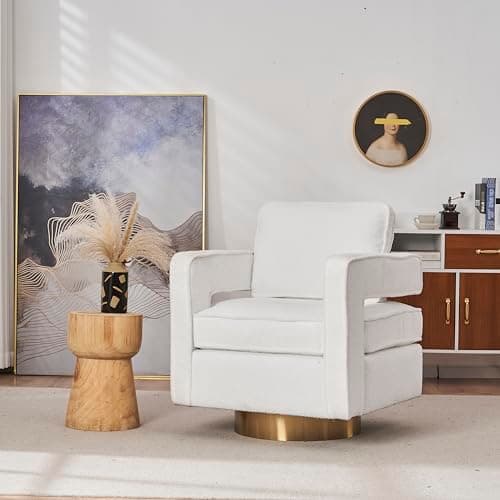 White Teddy Fabric 360 Swivel Barrel Chair, Living Room/Nursery/Office