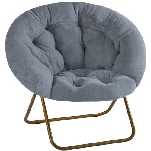 YSSOA Grey Folding Moon Chair with Faux Fur & Metal Frame