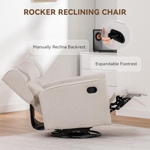 COMHOMA Cream White Swivel Reclining Rocker Chair for Living Room