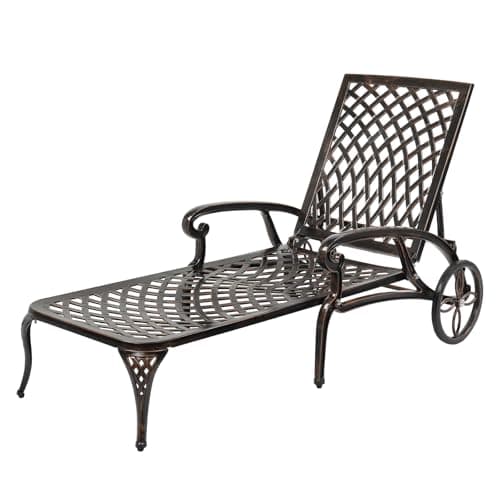 VINGLI Bronze Cast Aluminum Outdoor Chaise Lounge Chair with Cushion