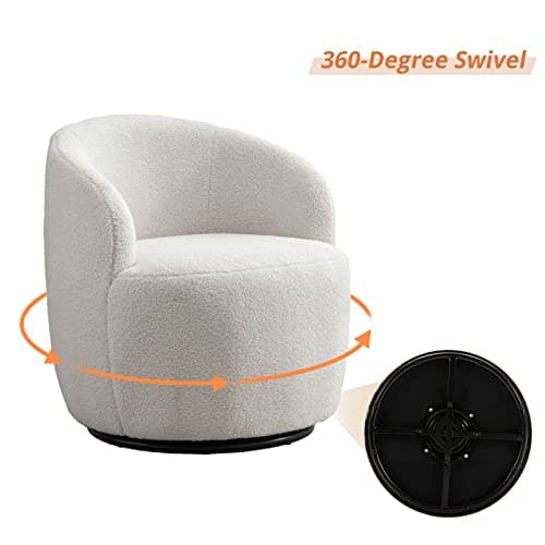 KIVENJAJA Teddy Sherpa Swivel Chair, Ivory, Modern Nursery Living Room Armchair