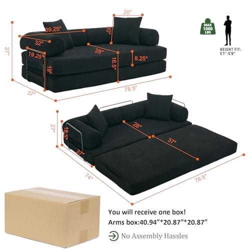 Modular Fold Out Queen Cama Couch Bed in Corduroy for Living Room Apartment
