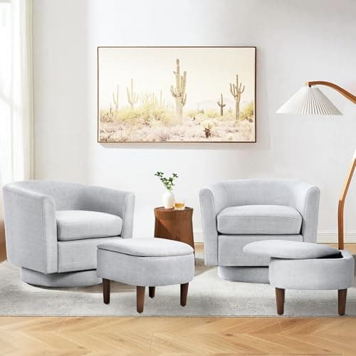 COLAMY Swivel Barrel Accent Chair with Ottoman, Light Brown