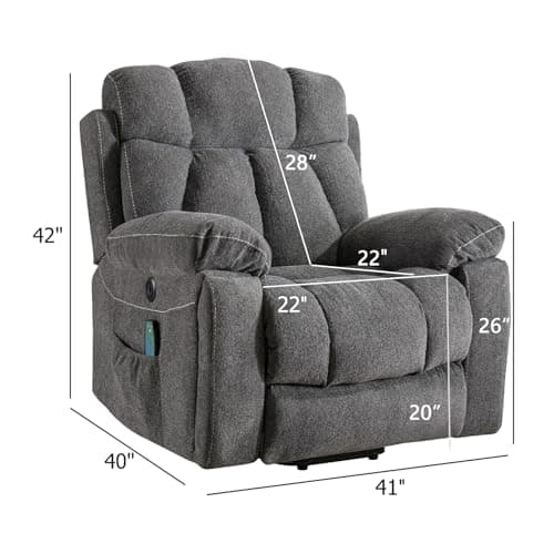CANMOV Large Power Lift Recliner with Massage and Heat for Big People-Anti Skid Fabric, Dark Gray