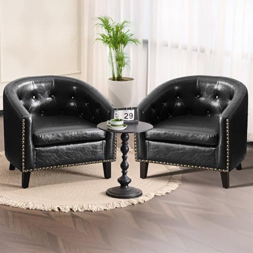 Modern PU Leather Tufted Barrel Chair - Sleek & Premium Living Room & Bedroom Seating