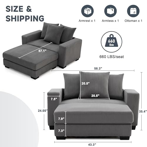 Oversized Chaise Lounge with Ottoman for Living Room and Bedroom