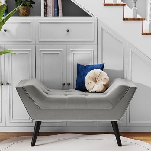 Andeworld Tufted Fabric Footstools for Bed Room - Gray