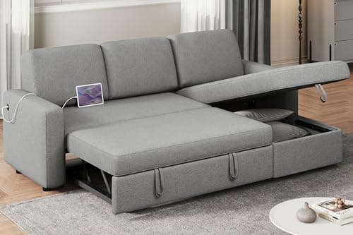 Yaheetech Dark Gray L-Shaped Couch Bed with Chaise & Storage