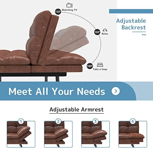 Wood-it Memory Foam Foldable Sofa Bed with Adjustable Armrests, Brown