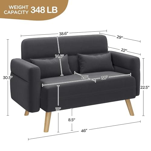 Yaheetech Dark Gray Small Modern Fabric 2 Seater Sofa with Lumbar Pillows for Living Room