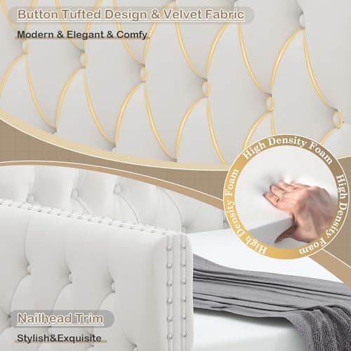 JEEOHEY Velvet Button Tufted Twin Daybed with Storage (Beige)
