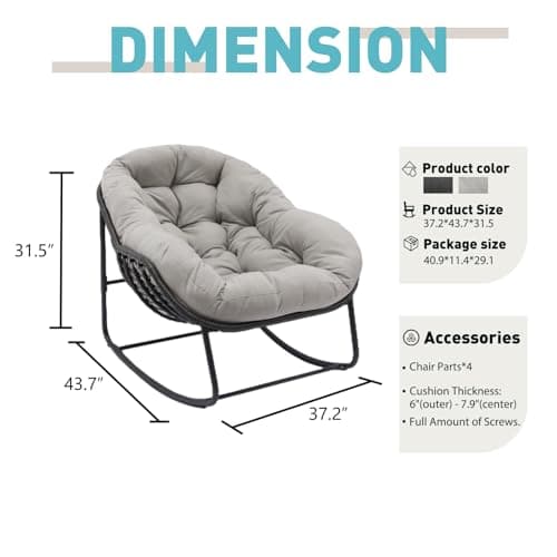 Oversized Grey Rattan Royal Rocking Chair, Indoor & Outdoor Patio Furniture