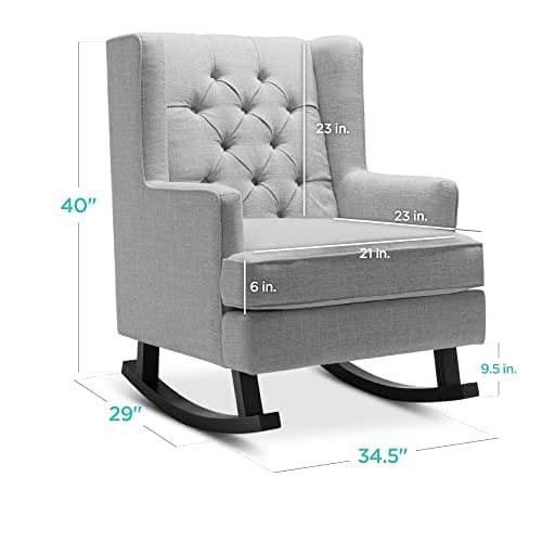 Best Choice Products Gray Tufted Velvet Wingback Rocking Chair for Living Room & Nursery