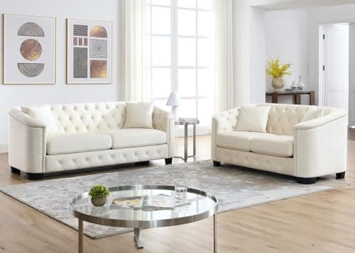 Velvet Chesterfield Sofa Set - Black